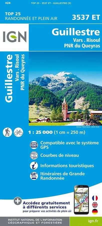 Carte IGN guillestre parc queyras vars risoul 3537ET série Top 25 — recto