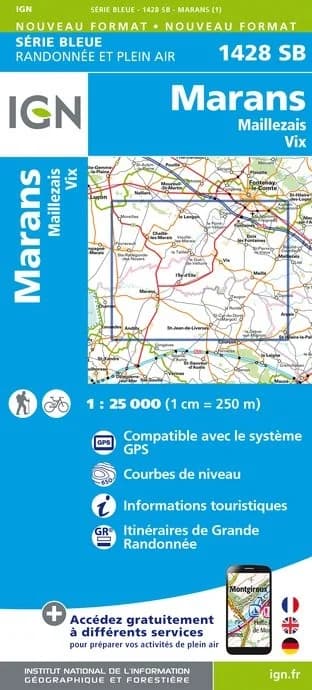 Carte randonnée Marans/Maillezais/Vix | série Bleue IGN — recto