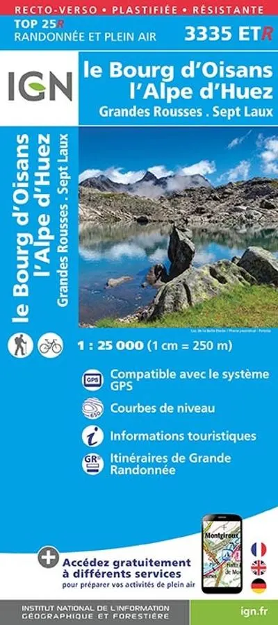 Carte IGN 3335ETR Bourg d'Oisans Resistante | Alpe d'Huez, GR54, Pic Blanc — recto