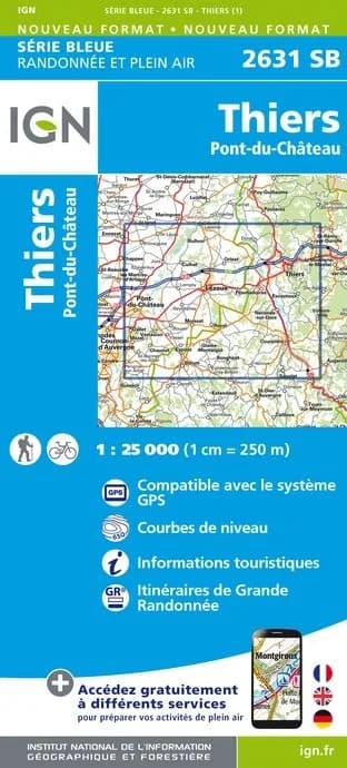 Carte randonnée Thiers/Pont du Château | série Bleue IGN — recto