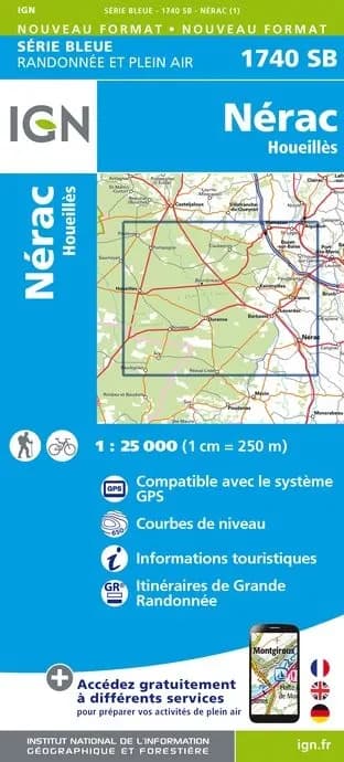 Carte randonnée Nérac/Houeilles | série Bleue IGN — recto