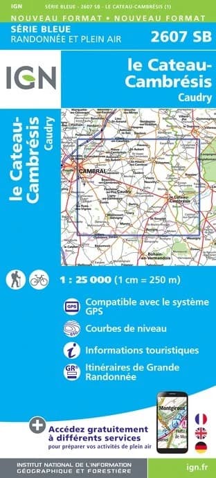 Carte randonnée le Cateau-Cambrésis.Caudry | série Bleue IGN — recto