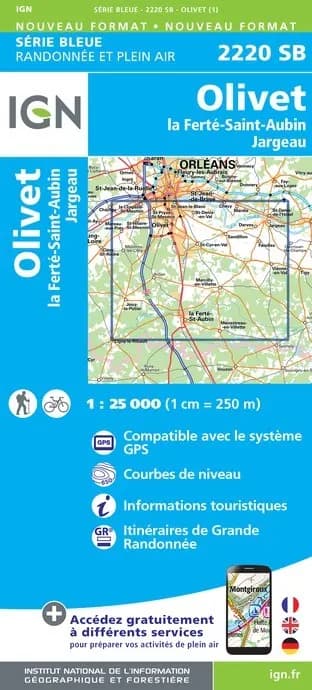 Carte randonnée Olivet/La Ferté-Saint-Aubin/Jargeau | série Bleue IGN — recto