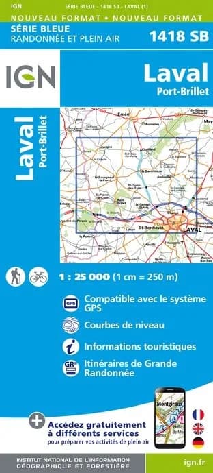Carte randonnée Laval/Port Brillet | série Bleue IGN — recto