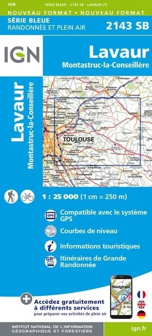 Carte randonnée Lavaur/Montastruc-La-Conseillere | série Bleue IGN — recto