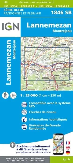 Carte randonnée Lannemezan/Montrejeau | série Bleue IGN — recto