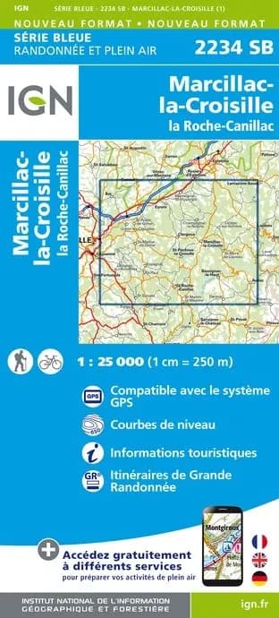 Carte randonnée la Roche-Canillac/Marcillac-la-Croisille | série Bleue IGN — recto