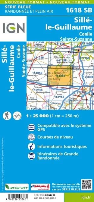 Carte randonnée Sille le Guillaume/Conlie/Ste Suzanne | série Bleue IGN — recto