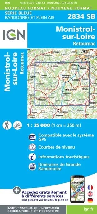 Carte randonnée Monistrol-sur-Loire/Retournac | série Bleue IGN — recto