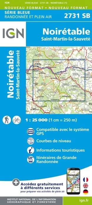 Carte randonnée Noiretable/Saint Martin la Sauvete | série Bleue IGN — recto