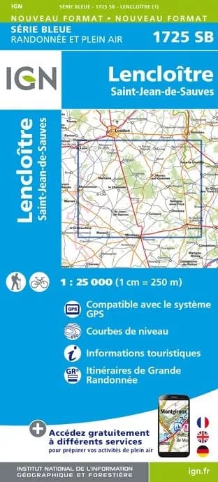 Carte randonnée Lencloitre - St Jean de Sauves | série Bleue IGN — recto