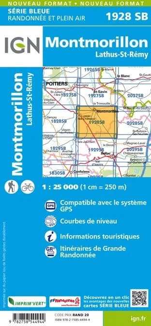 Carte randonnée Montmorillon/Lathus-St-Rémy | série Bleue IGN — recto