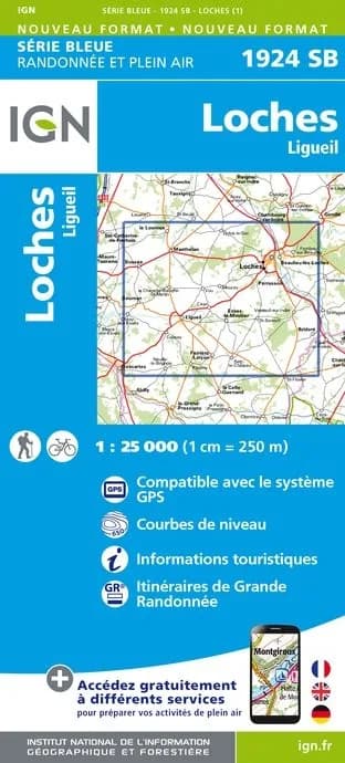 Carte randonnée Loches/Ligueil | série Bleue IGN — recto