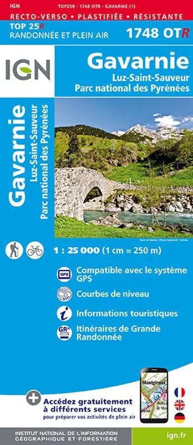Carte IGN parc pyrenees cirque gavarnie luz st sauveur 1748OTR série Top 25 Résistante — recto