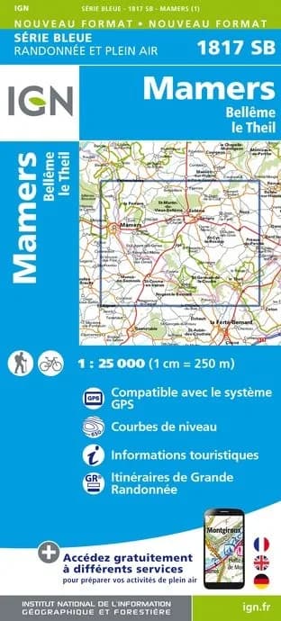 Carte randonnée Mamers/Bellème le Theil | série Bleue IGN — recto