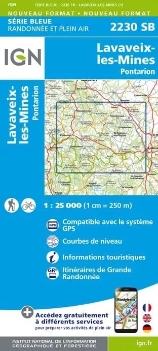 Carte randonnée Lavaveix-les-Mines.Pontarion | série Bleue IGN — recto