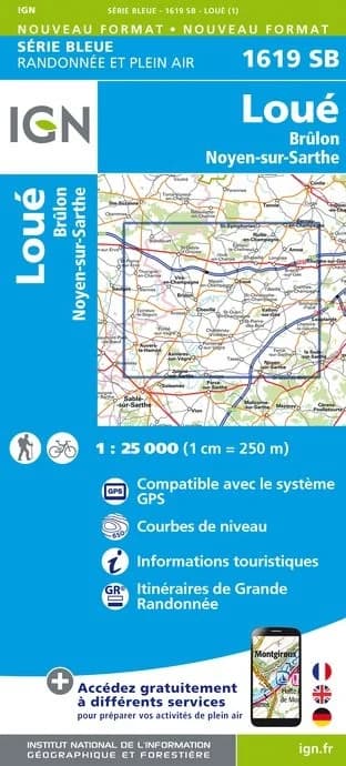 Carte randonnée Loué/Brûlon/Noyen sur Sarthe | série Bleue IGN — recto