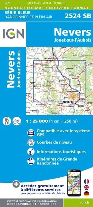 Carte randonnée Nevers/Jouet sur l'Aubois | série Bleue IGN — recto