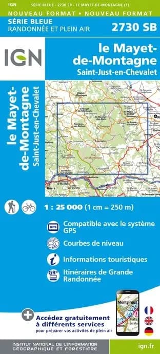 Carte randonnée Le Mayet de Montagne/Saint-Just-en-Chevalet | série Bleue IGN — recto