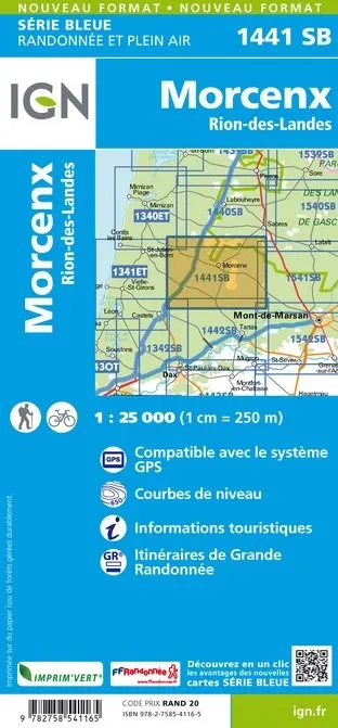 Carte randonnée Morcenx/Rion des Landes | série Bleue IGN — recto