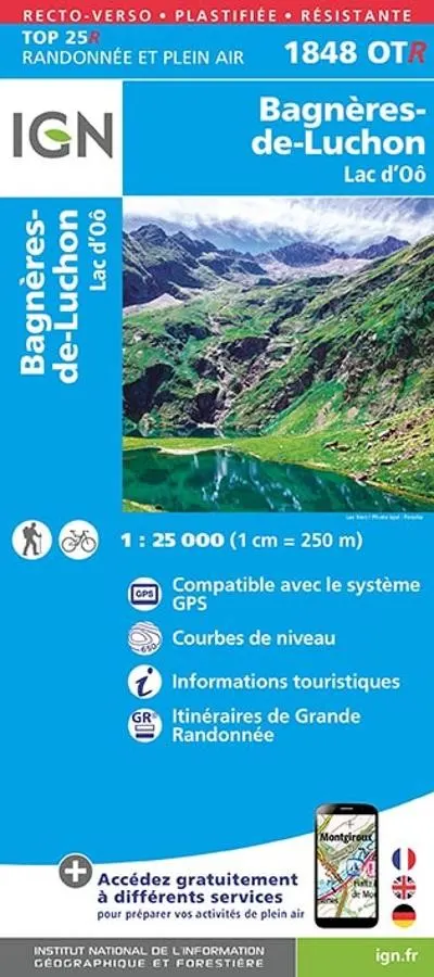 Carte IGN 1848OTR Luchon Resistante | Lac d'Oo, Pic Perdiguere, GR10 — recto