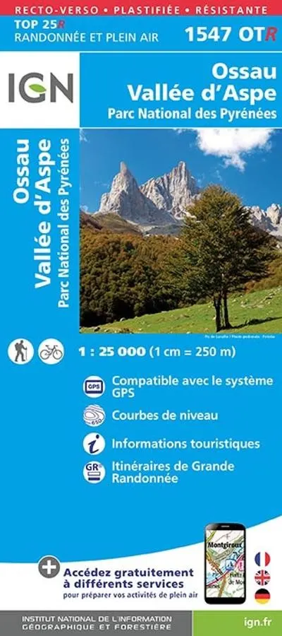 Carte IGN ossau valle aspe parc national pyrenees 1547OTR série Top 25 Résistante — recto