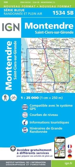 Carte randonnée Montendre/Saint-Ciers-sur-Gironde | série Bleue IGN — recto