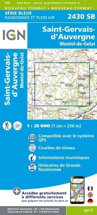 Carte randonnée Saint-Gervais-d'Auvergne/Montel de Gelat | série Bleue IGN — recto