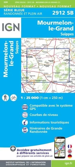 Carte randonnée Monthois/Mourmelon-le-Grand | série Bleue IGN — recto