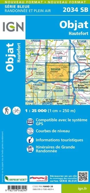 Carte randonnée Objat/Hautefort | série Bleue IGN — recto