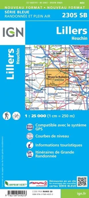 Carte randonnée Lillers.Heuchin | série Bleue IGN — recto