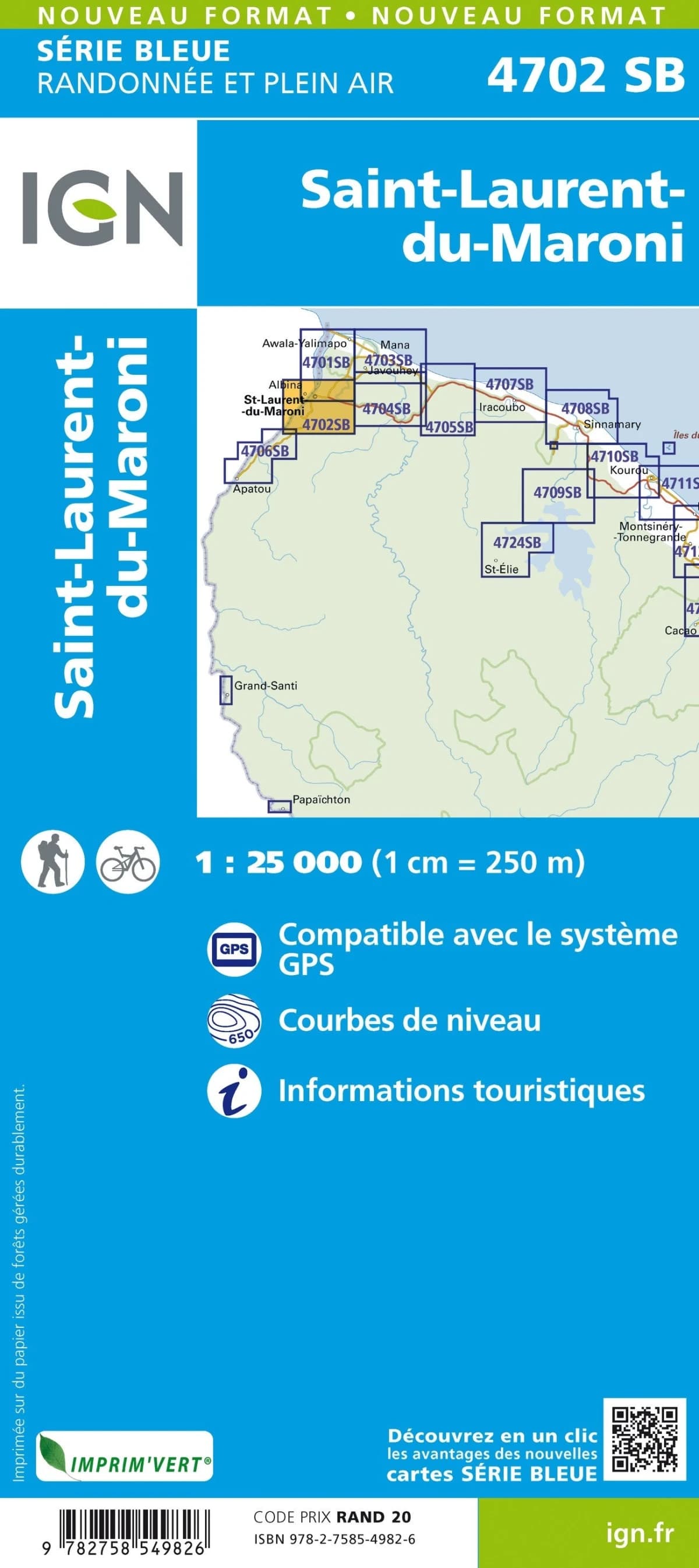 Carte randonnée Saint Laurent du Maroni (Guyane) | série Bleue IGN — recto