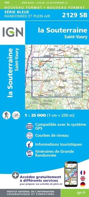 Carte randonnée la Souterraine/St-Vaury | série Bleue IGN — recto