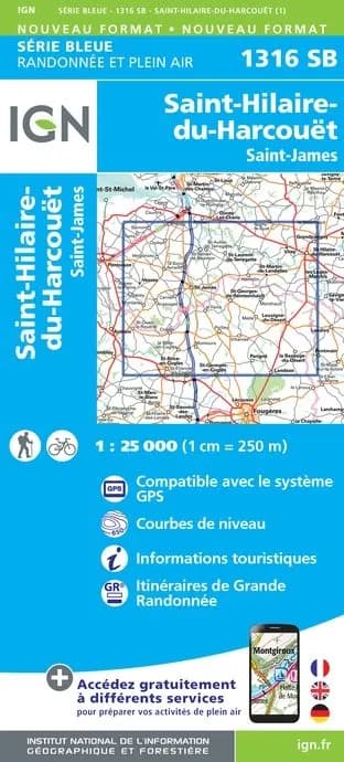 Carte randonnée St-Hilaire-du-Harcouët/St-James | série Bleue IGN — recto