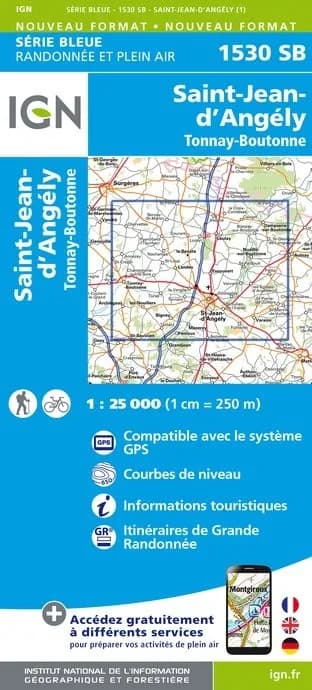 Carte randonnée Saint-Jean-d'Angély/Tonnay Boutonne | série Bleue IGN — recto