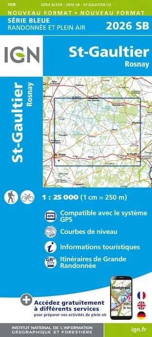 Carte randonnée Saint Gaultier/Rosnay | série Bleue IGN — recto