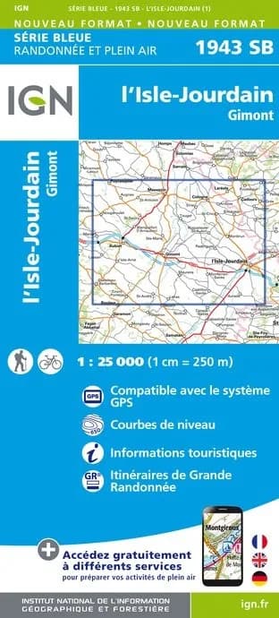 Carte randonnée L'Isle Jourdain/Gimont | série Bleue IGN — recto