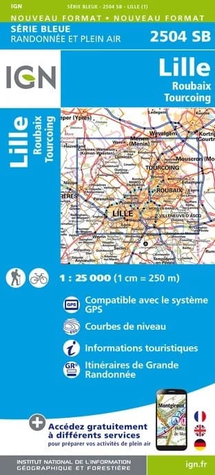 Carte randonnée Lille.Roubaix.Tourcoing | série Bleue IGN — recto