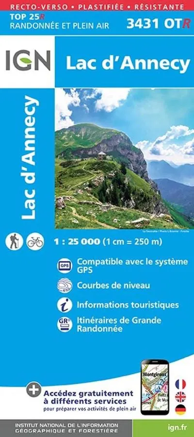 Carte IGN lac annecy 3431OTR série Top 25 Résistante — recto