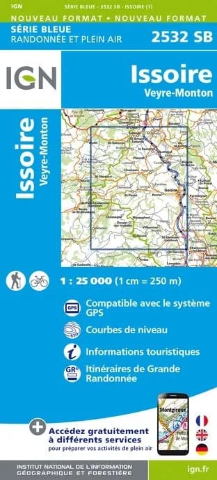 Carte randonnée Issoire/Veyre Monton | série Bleue IGN — recto
