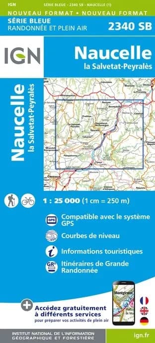 Carte randonnée Naucelles - La Salvetat Peyralès | série Bleue IGN — recto