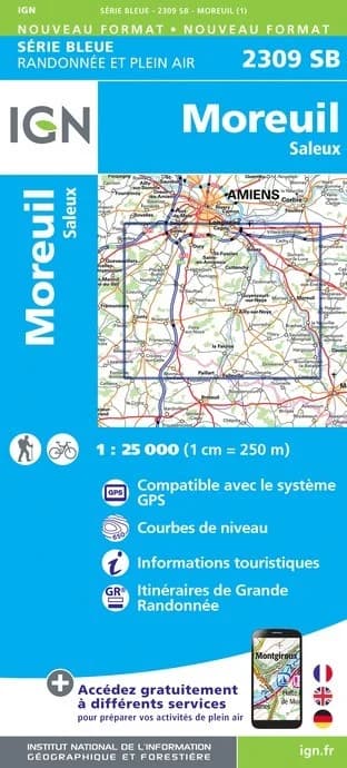 Carte randonnée Moreuil.Saleux | série Bleue IGN — recto