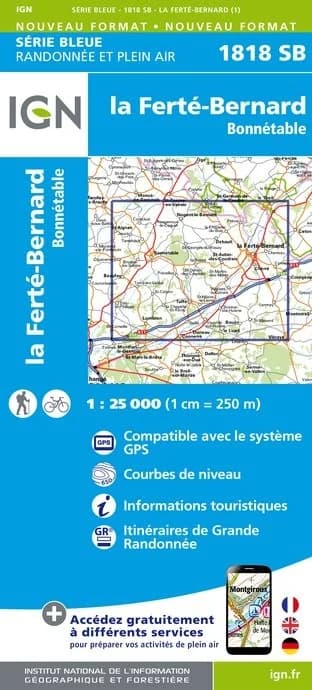 Carte randonnée La Ferté Bernard/Bonnétable | série Bleue IGN — recto