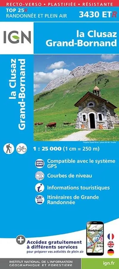 Carte IGN la clusaz grand bornand 3430ETR série Top 25 Résistante — recto