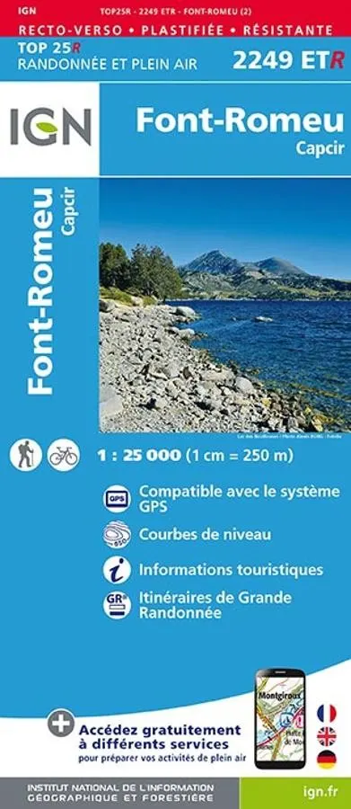 Carte IGN font romeu capcir pyrenees 2249ETR série Top 25 Résistante — recto