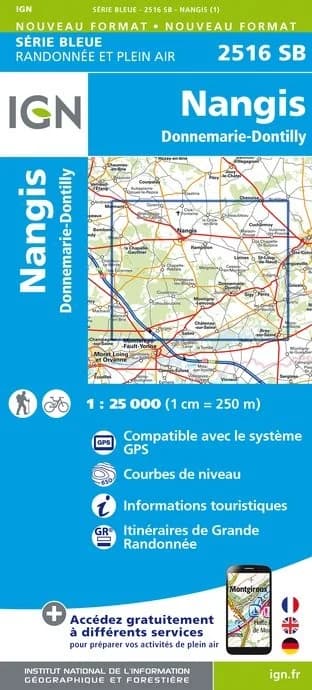 Carte randonnée Nangis/Donnemarie/Dontilly | série Bleue IGN — recto