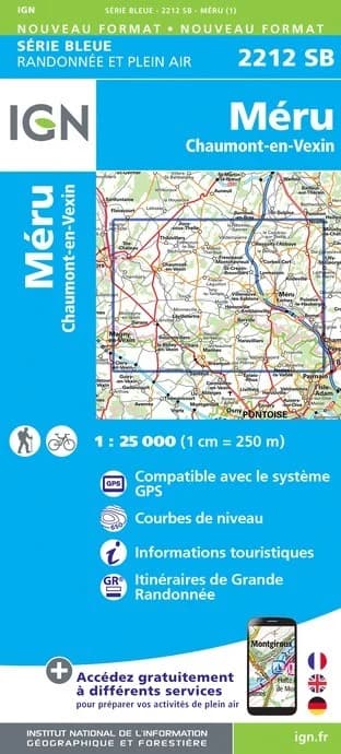 Carte randonnée Méru/Chaumont-en-Vexin | série Bleue IGN — recto
