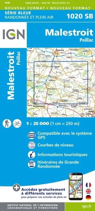 Carte randonnée Malestroit/Peillac | série Bleue IGN — recto