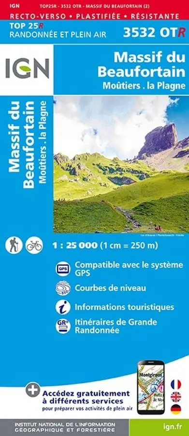 Carte IGN massif beaufortain 3532OTR série Top 25 Résistante — recto