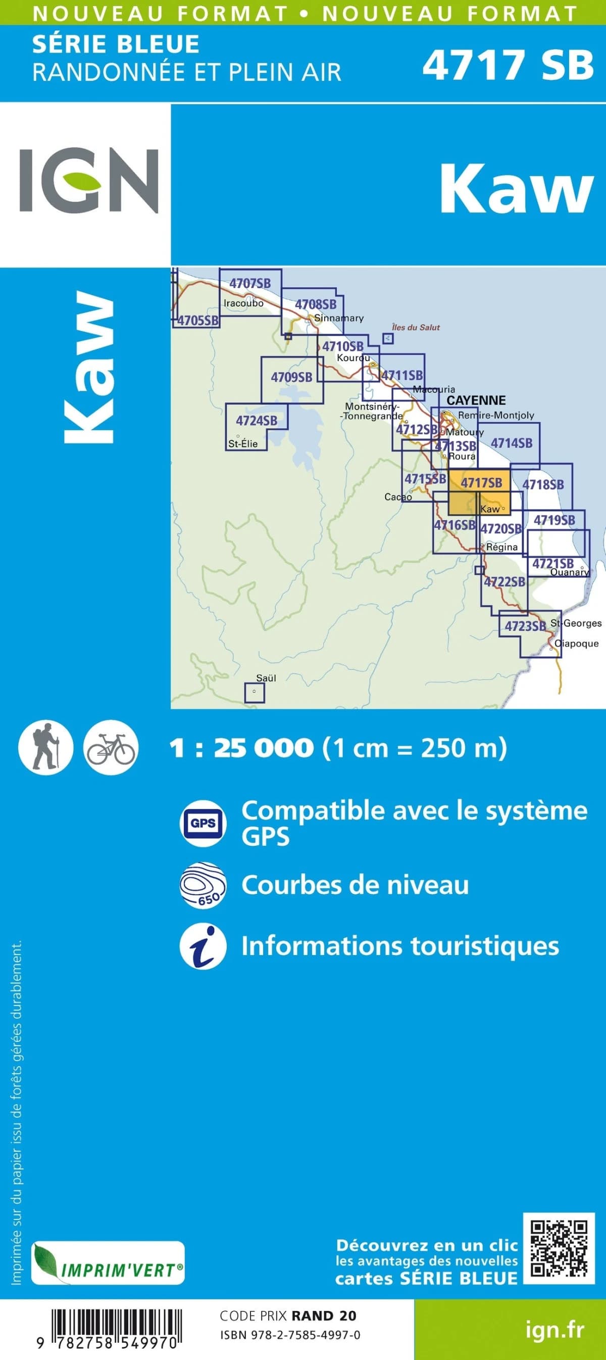 Carte randonnée Kaw (Guyane) | série Bleue IGN — recto